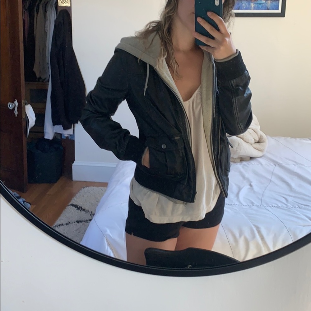Pleather Jacket with Hoodie